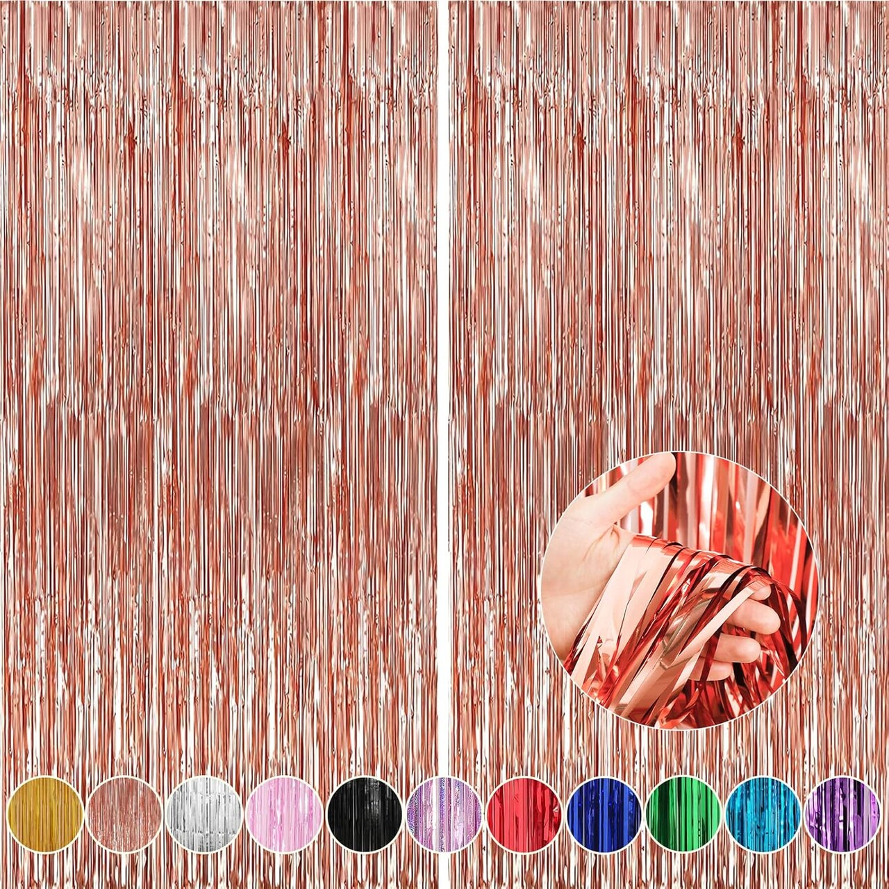 2 Pack 3.3 x 9.9 ft Rose Gold Foil Fringe Backdrop Curtain, Streamer Backdrop Curtains, Streamers Birthday Party Decorations, Tinsel Curtain for Parties, Photo Booth Backdrops, Party Décor